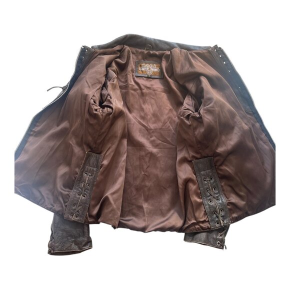 Vtg. Men's Leather Gallery Western Native Boho Lace-up Jacket Brown Beaded Rare - Picture 7 of 15